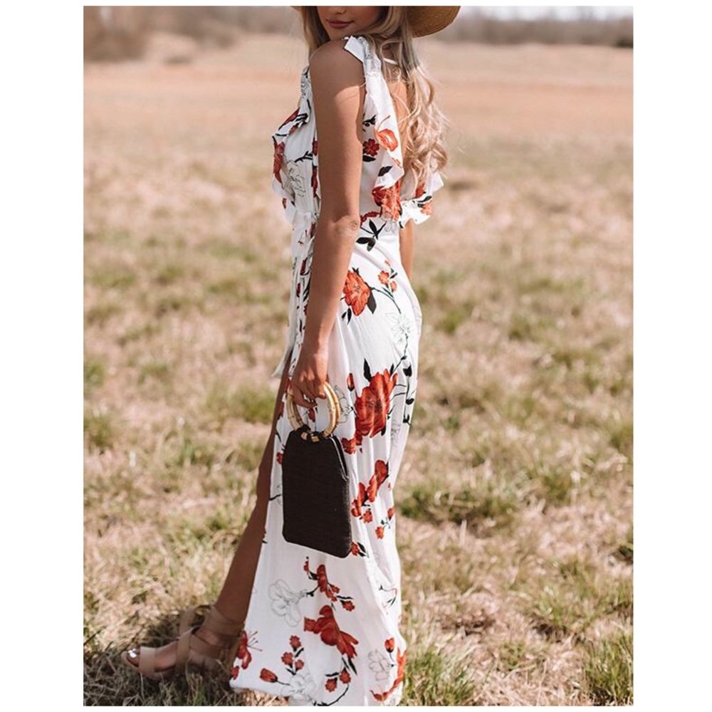 Floral Wrap White Maxi Dress - Picture 2 of 5